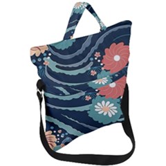 Waves Flowers Pattern Water Floral Minimalist Fold Over Handle Tote Bag