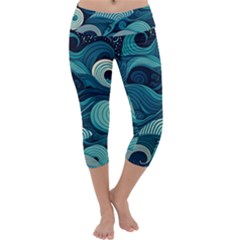 Waves Ocean Sea Abstract Whimsical Abstract Art Capri Yoga Leggings