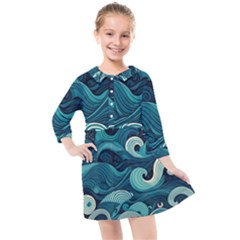 Waves Ocean Sea Abstract Whimsical Abstract Art Kids  Quarter Sleeve Shirt Dress