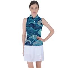 Waves Ocean Sea Abstract Whimsical Abstract Art Women s Sleeveless Polo Tee by Ravend