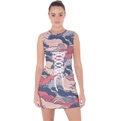 Waves Ocean Sea Water Pattern Rough Seas Lace Up Front Bodycon Dress