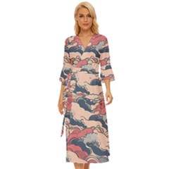 Waves Ocean Sea Water Pattern Rough Seas Midsummer Wrap Dress