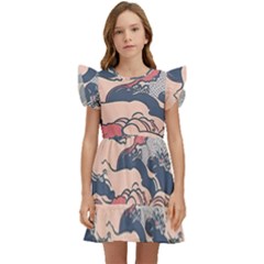 Waves Ocean Sea Water Pattern Rough Seas Kids  Winged Sleeve Dress by Ravend