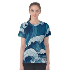 Waves Ocean Sea Pattern Water Tsunami Rough Seas Women s Cotton Tee