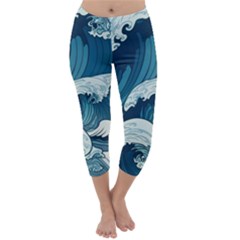 Waves Ocean Sea Pattern Water Tsunami Rough Seas Capri Winter Leggings 