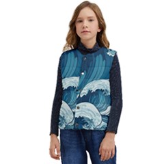 Waves Ocean Sea Pattern Water Tsunami Rough Seas Kid s Short Button Up Puffer Vest	