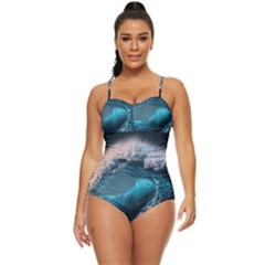 Tsunami Waves Ocean Sea Water Rough Seas Retro Full Coverage Swimsuit by Ravend