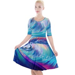 Waves Ocean Sea Tsunami Nautical Nature Water Quarter Sleeve A-line Dress by Ravend