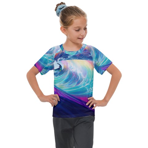 Waves Ocean Sea Tsunami Nautical Nature Water Kids  Mesh Piece Tee by Ravend