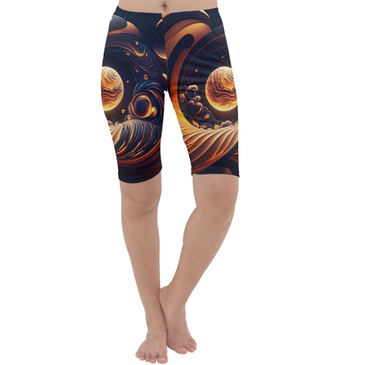 Ai Generated Swirl Space Design Fractal Light Abstract Cropped Leggings 