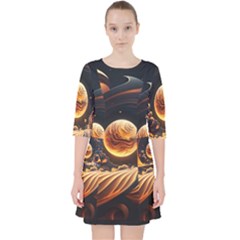 Ai Generated Swirl Space Design Fractal Light Abstract Quarter Sleeve Pocket Dress