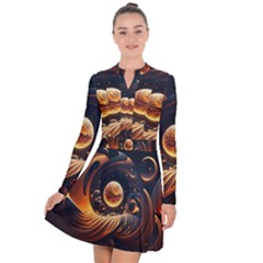 Ai Generated Swirl Space Design Fractal Light Abstract Long Sleeve Panel Dress