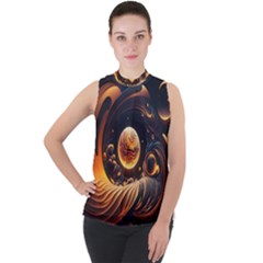 Ai Generated Swirl Space Design Fractal Light Abstract Mock Neck Chiffon Sleeveless Top