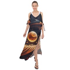 Ai Generated Swirl Space Design Fractal Light Abstract Maxi Chiffon Cover Up Dress