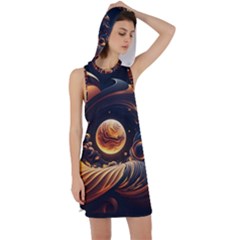 Ai Generated Swirl Space Design Fractal Light Abstract Racer Back Hoodie Dress