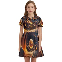 Ai Generated Swirl Space Design Fractal Light Abstract Kids  Bow Tie Puff Sleeve Dress