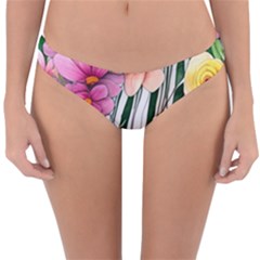 Beautiful Big Blooming Flowers Watercolor Reversible Hipster Bikini Bottoms by GardenOfOphir