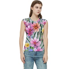 Beautiful Big Blooming Flowers Watercolor Women s Raglan Cap Sleeve Tee