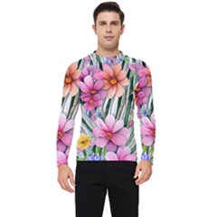 Beautiful Big Blooming Flowers Watercolor Men s Long Sleeve Rash Guard by GardenOfOphir