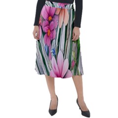 Beautiful Big Blooming Flowers Watercolor Classic Velour Midi Skirt  by GardenOfOphir