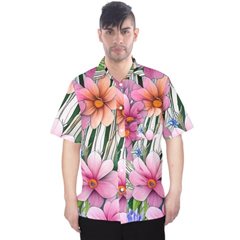 Beautiful Big Blooming Flowers Watercolor Men s Hawaii Shirt by GardenOfOphir