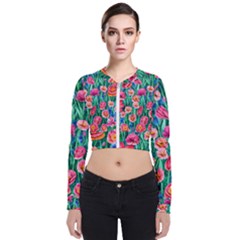 Blossom-filled Watercolor Flowers Long Sleeve Zip Up Bomber Jacket by GardenOfOphir