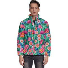 Blossom-filled Watercolor Flowers Men s Puffer Bubble Jacket Coat by GardenOfOphir