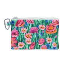 Blossom-filled Watercolor Flowers Canvas Cosmetic Bag (medium) by GardenOfOphir