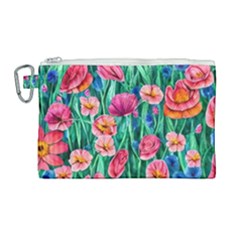 Blossom-filled Watercolor Flowers Canvas Cosmetic Bag (large) by GardenOfOphir