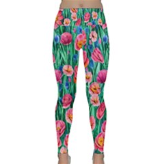 Blossom-filled Watercolor Flowers Lightweight Velour Classic Yoga Leggings by GardenOfOphir