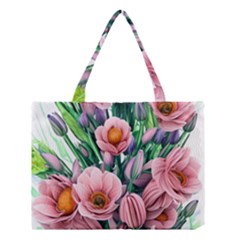 Azure Watercolor Flowers Medium Tote Bag