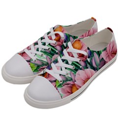 Azure Watercolor Flowers Men s Low Top Canvas Sneakers by GardenOfOphir