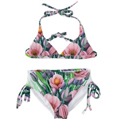 Azure Watercolor Flowers Kids  Classic Bikini Set