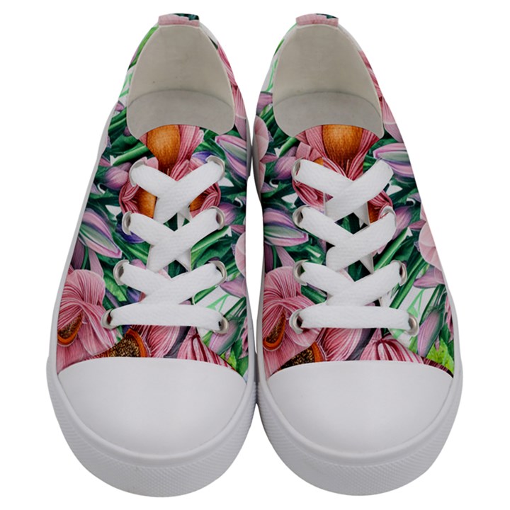 Azure Watercolor Flowers Kids  Low Top Canvas Sneakers