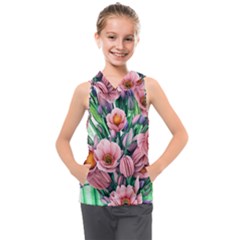 Azure Watercolor Flowers Kids  Sleeveless Hoodie by GardenOfOphir