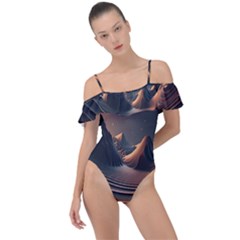 Ai Generated Swirl Space Design Fractal Light Art Frill Detail One Piece Swimsuit by Ravend