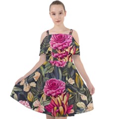 Astonishingly Beautiful Bluebells Watercolor Cut Out Shoulders Chiffon Dress by GardenOfOphir