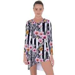 Assorted Watercolor Flowers Asymmetric Cut-out Shift Dress