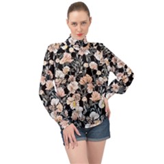 Vibrant And Alive Watercolor Flowers High Neck Long Sleeve Chiffon Top by GardenOfOphir