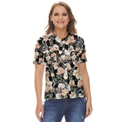 Vibrant And Alive Watercolor Flowers Women s Short Sleeve Double Pocket Shirt