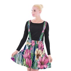 Big And Bright Watercolor Flowers Suspender Skater Skirt