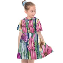 Big And Bright Watercolor Flowers Kids  Sailor Dress by GardenOfOphir