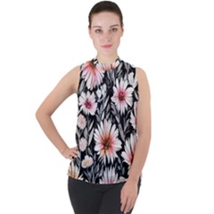 Bountiful Blossoms Mock Neck Chiffon Sleeveless Top by GardenOfOphir