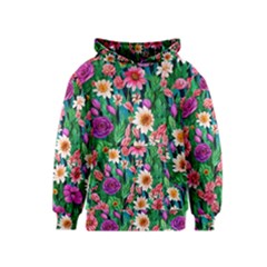 Creative Crimson Crisp Watercolor Flowers Kids  Pullover Hoodie by GardenOfOphir