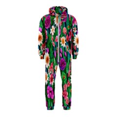 Creative Crimson Crisp Watercolor Flowers Hooded Jumpsuit (Kids)