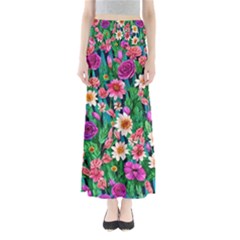 Creative Crimson Crisp Watercolor Flowers Full Length Maxi Skirt