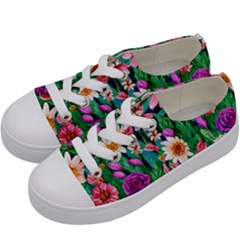 Creative Crimson Crisp Watercolor Flowers Kids  Low Top Canvas Sneakers by GardenOfOphir