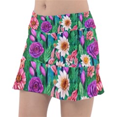 Creative Crimson Crisp Watercolor Flowers Classic Tennis Skirt