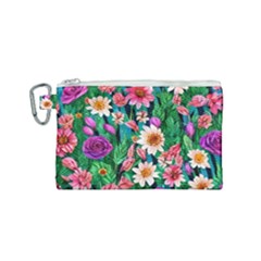 Creative Crimson Crisp Watercolor Flowers Canvas Cosmetic Bag (Small)