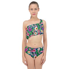 Creative Crimson Crisp Watercolor Flowers Spliced Up Two Piece Swimsuit